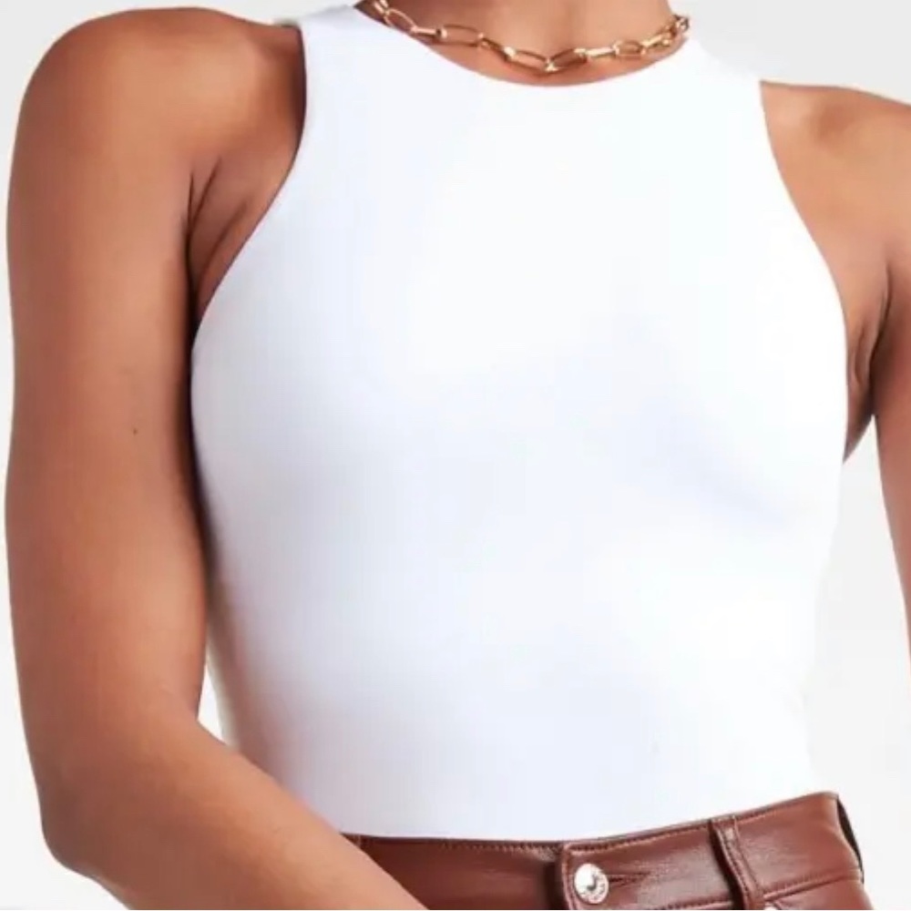 Express White Body Contour HIGH NECK TANK TOP Shirt New